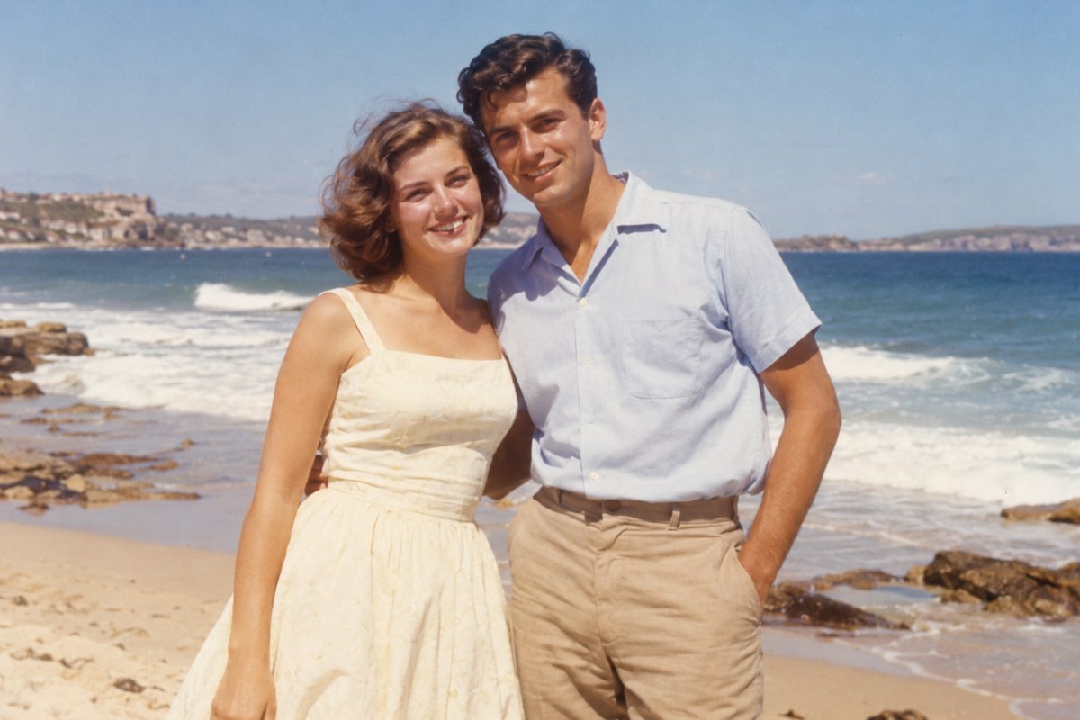 Illustrative vintage family photograph at the seaside